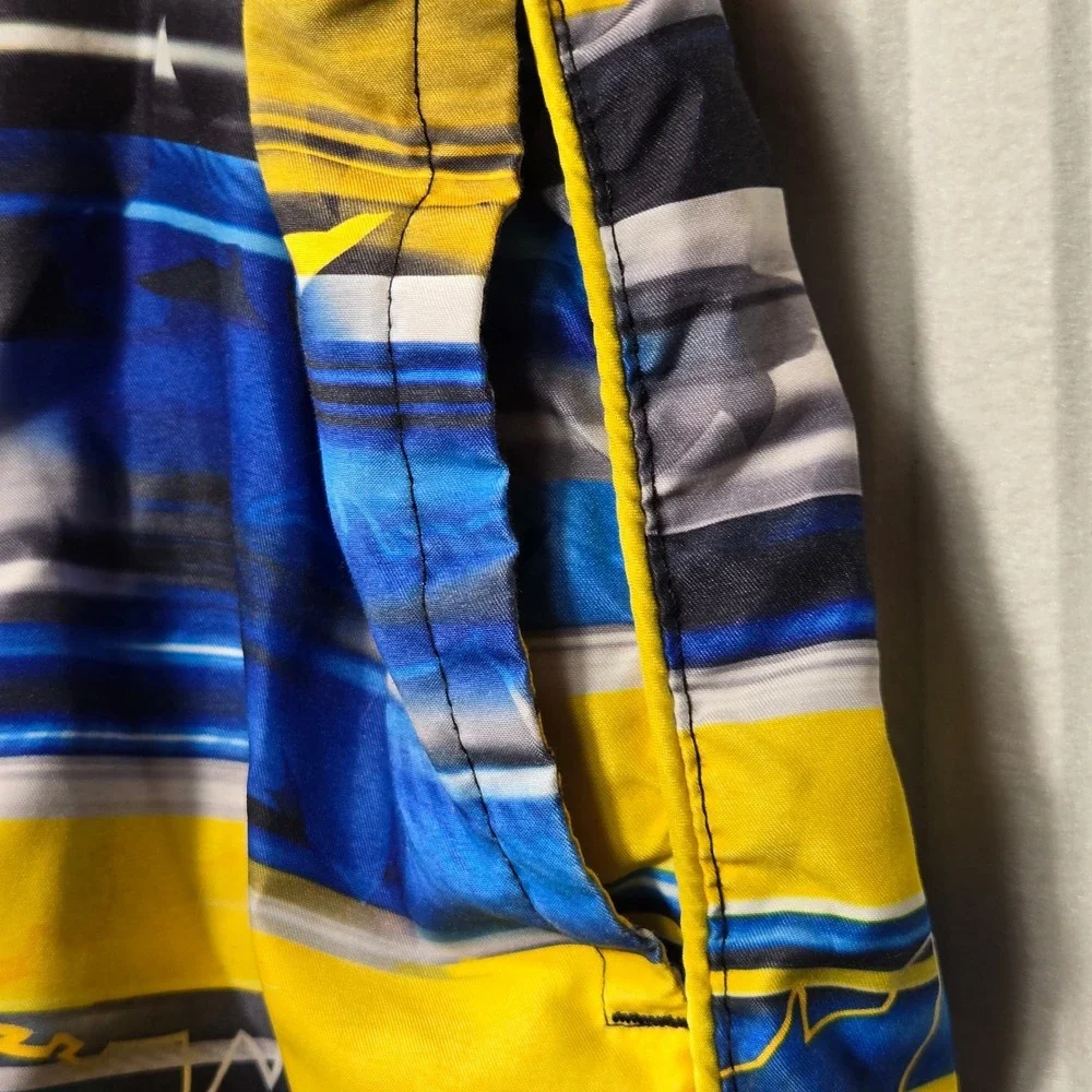 ZeroXposur Boys Swim Trunks Blue Yellow‎ Shark Stripe Board Shorts Size M 10/12